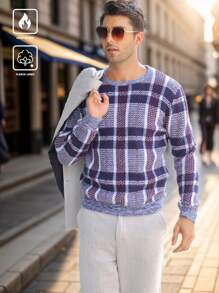Manfinity Mode Casual geruite gebreide herentrui, lente/herfst