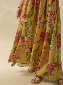 CAJUNI Women's Boho Tropical Print Maxi Skirt, Vacation Casual Summer