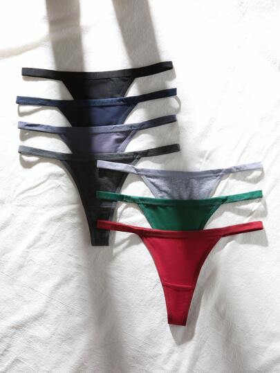 7pcs/Pack Comfortable Breathable Soft Stretchy Solid Color Seamless G-String Panties