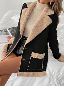 EMERY ROSE Áo khoác ấm Fluffy Colorblock, Mùa đông - màu đen - Xem 3