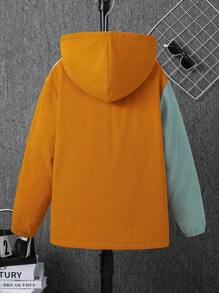 Tween Boy Casual Corduroy Color Block Hoodie Jack, Warme Thermische Voering, Geschikt Voor Herfst, Lente En Winter, Ideaal Voor Buitenspelen, School, Straat, Feest En Vrije Tijd, Hoge Prijs-Kwaliteit