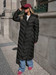 SHEIN Cottnline FUR DETAILED EXTRA Long Overcoat For Ladies Winter - Black - View 8