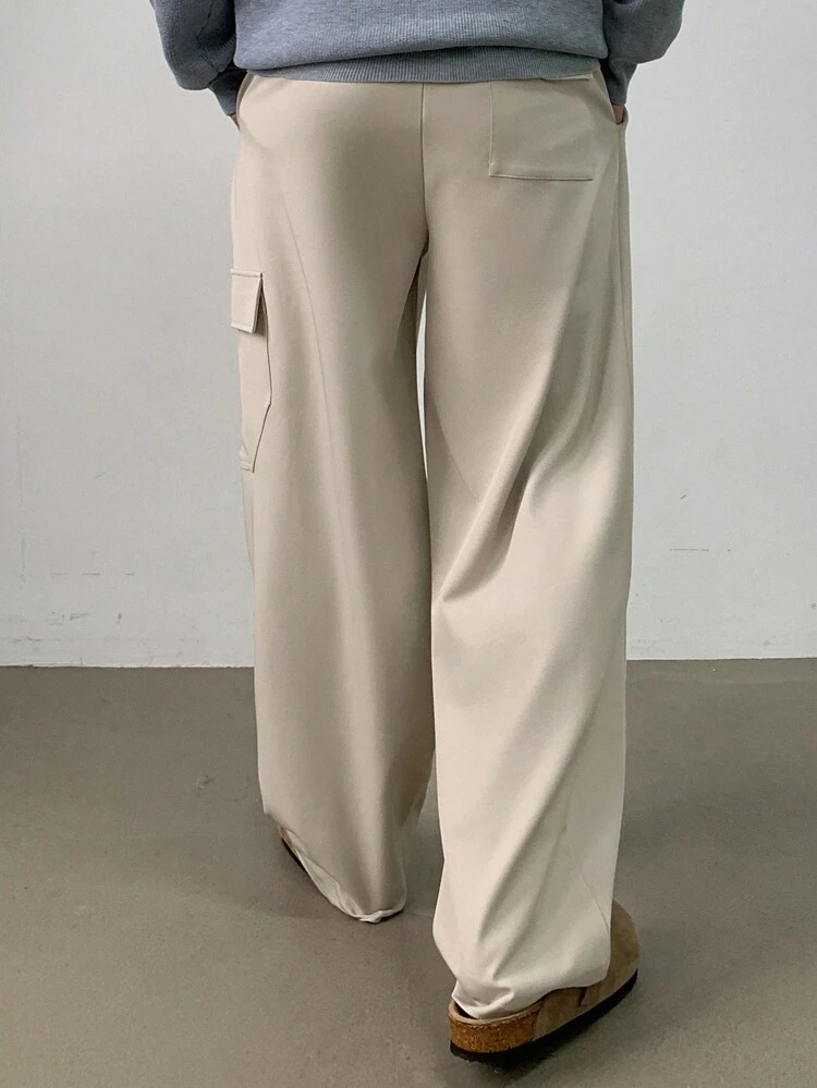 Casual Versatile Solid Color Multi Pocket Loose Straight Leg Pants For Men, Autumn Men Joggers