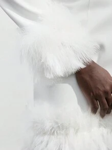 SHEIN Maija Modische weiße flauschige Patchwork Kurzblazer, elegante und lässige Oberbekleidung für Damen, Herbst/Winter - Weiss - Übersicht 7