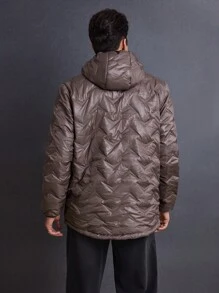 Manfinity VCAY Men's Thickened Stand Collar Zip-Up Padded Coat Suitable For Winter - Brown - View 4