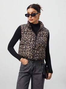SHEIN Tall 秋冬装拉链黑色背心外套 - 黑色 - 查看 1