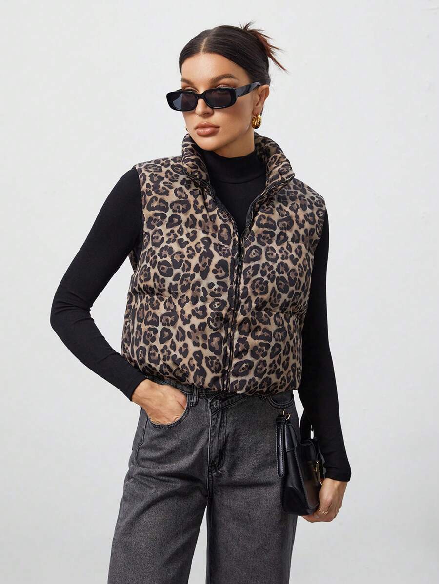SHEIN Tall 秋冬装拉链黑色背心外套 - 黑色 - 查看 1