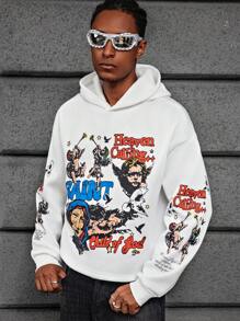 Manfinity EMRG 男士白色短款 God 图案连帽衫 - 白色 - 查看 6