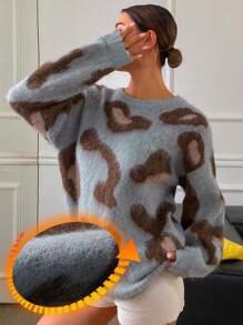 DAZY Relaxed Oversized Leopard Print Knit Sweater For Women