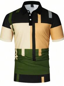 Manfinity Homme Áo sơ mi nam ngắn tay màu khối màu, đồ họa nút đầy màu sắc cho người chồng làm việc bình thường - xanh quân đội - Xem 4