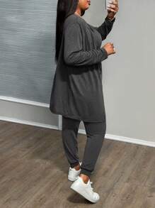 Slaydiva 3pcs/Set Plus Size Casual Elegant Fitted Vest + Pants + Jacket, Autumn/Winter - Dark Grey - View 2