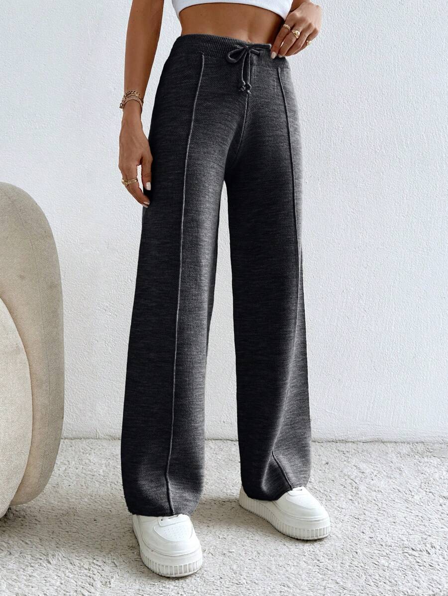 EURMUSE Women Drawstring Waist Design Loose Knit Sweatpants - Grey - View 1