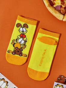 GARFIELD X SHEIN 2 Pairs Cute Colorblock Cartoon Pattern Kids Short Cotton Socks