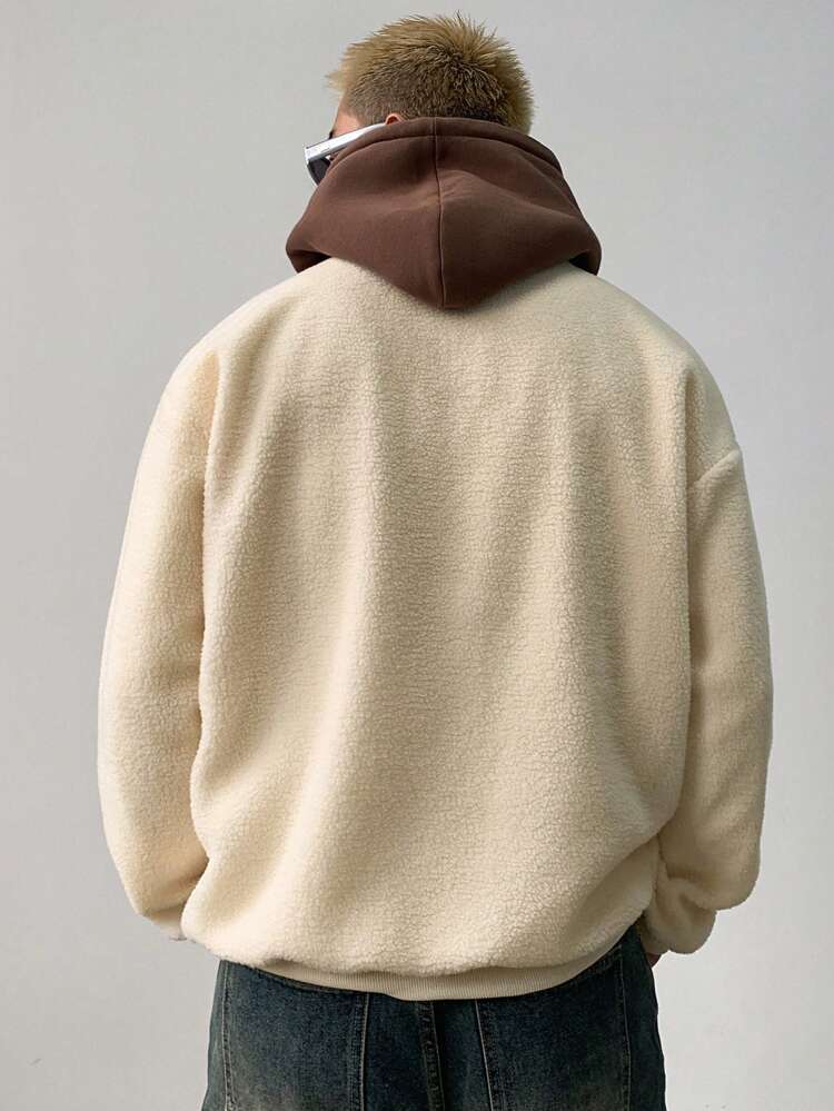 1pc Men's Patch Printed Fleece Hoodie, Autumn,Winter