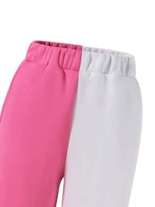 Conjunto de 3 peças de moletom esportivo casual com capuz, colete e calça de corrida para meninas adolescentes rosa e branco