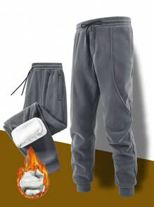 Manfinity Homme 2pcs Men's Thermal Lined Thermal Warm Pants, Black & Gray, Autumn/Winter - Multicolor - View 7