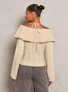 Glamine Women Off Shoulder Halter Neck Twist Front Bell Sleeve Sweater