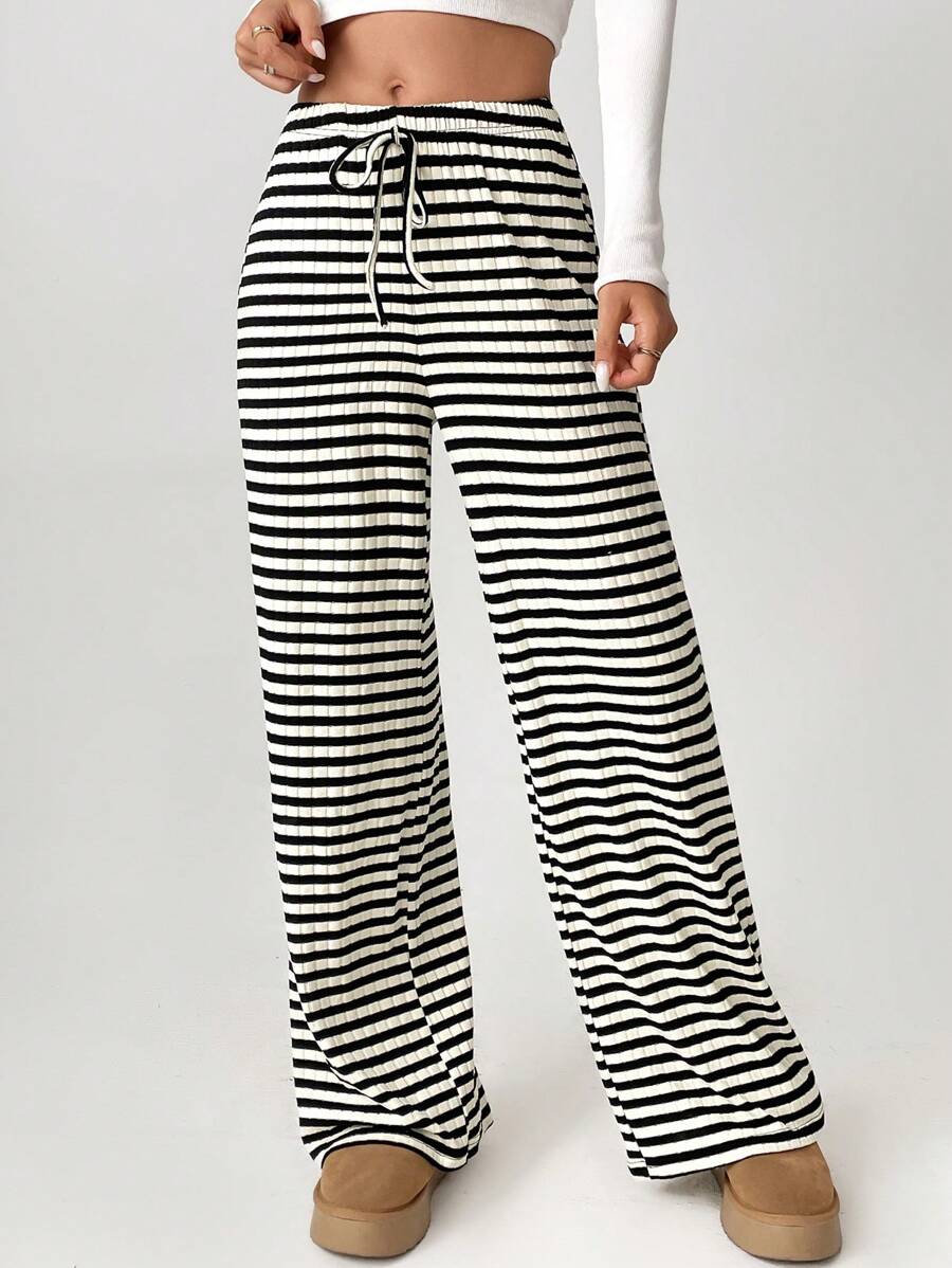 SHEIN Tall Quần sọc thắt nơ phía trước cho nữ - màu đen - Xem 1