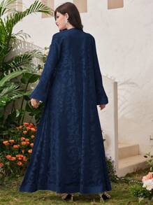 Al Najma 1套女式纯色圆领长袖束带连衣裙+长袖阿拉伯长袍套装 - 藍色 - 查看 2