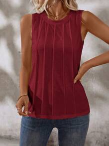 EMERY ROSE 1 pieza Camiseta de tirantes de mujer de unicolor y cuello redondo, ropa casual de verano para Año Nuevo - Rojo - Ver 4