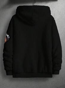 Manfinity Homme Áo hoodie lông xù thêu hình gấu túi Kangaroo cho nam - màu đen - Xem 2