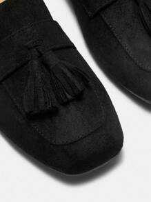 CUCCOO CURVES Giày lười mũi vuông rộng vừa vặn cho nữ có trang trí bằng kim loại, giày lười đế bằng cho mùa Giáng sinh và năm mới, phong cách ngày lễ Thu Đông - màu đen - Xem 6