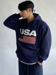 DAZY Men's Letter Embroidery Thermal Lined Hoodie, Autumn