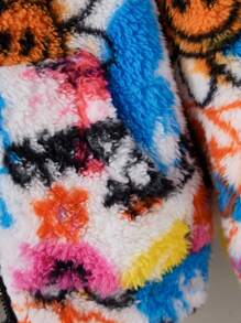 SHEIN Áo khoác nỉ dệt kim họa tiết chữ Graffiti cho bé gái có mũ rộng rãi thường ngày - Nhiều màu - Xem 8