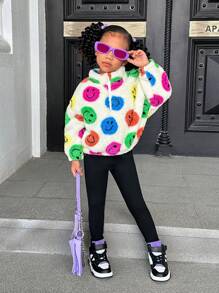 SHEIN 2 pièces/ensemble Haut en polaire réversible surdimensionné et ensemble de pantalon pour jeunes filles, convient pour le port casual en automne et hiver - Multicolore - Voir 1