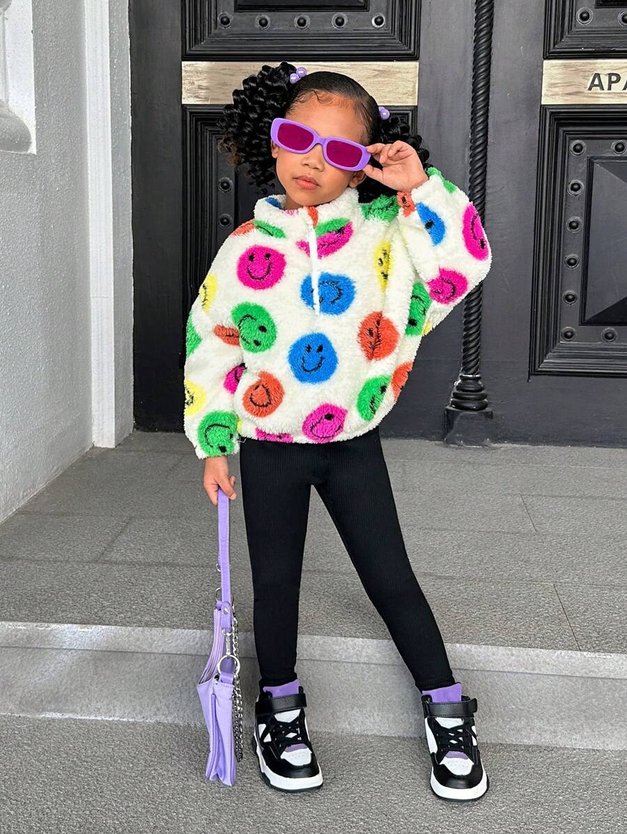 SHEIN 2 pièces/ensemble Haut en polaire réversible surdimensionné et ensemble de pantalon pour jeunes filles, convient pour le port casual en automne et hiver - Multicolore - Voir 1