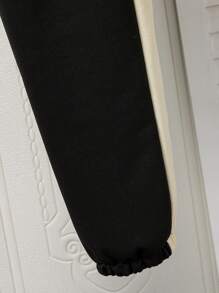 印花袖 Tween 拼色棒球夹克和针织拼布印花运动裤套装