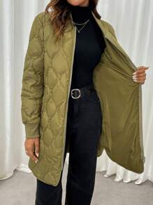 SHEIN LUNE Women's Casual Solid Color Jacket For Winter,Feathers& Down Coat