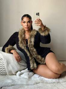 SHEIN SXY Áo khoác mùa đông dài có tấm lót bông thông thường dành cho nữ - màu đen - Xem 1