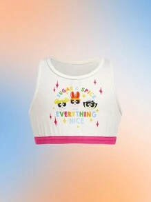 THE POWERPUFF GIRLS X SHEIN 1 pieza Ropa interior de niña joven con tanque estampado de bloque de color lindo y de dibujos animados