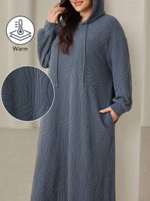 Mulvari Đầm chui đầu có mũ trùm đầu thường ngày cỡ lớn dành cho nữ có túi, tay dài, mùa thu đông - Màu xanh bụi bặm - Xem 1