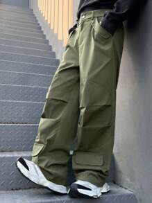 Manfinity EMRG Quần Cargo ống đứng phong cách Mỹ cổ điển dành cho nam, Quần Cargo, Quần xanh lá cây, Quà tặng bạn trai - xanh quân đội - Xem 3