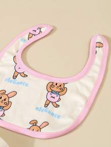 SHEIN 2pcs Baby Girls Cute Rabbit Print Long Sleeve Jumpsuit With Bib, Home Outfit Set - Pink - View 4