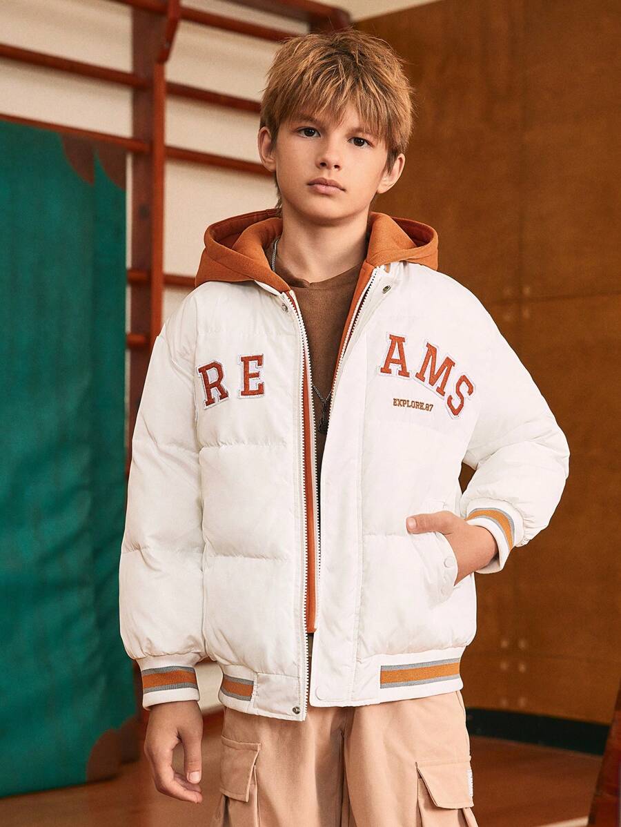 SHEIN Tween Boy Casual Hooded 2 In 1 Padded Coat - White - View 1