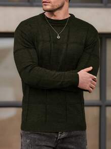 SHEIN Cottnline Men Patch Detailed Round Neck Regular Sweater - Dark Green - View 6