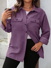 SHEIN LUNE 大码女式纯色长袖单扣宽松休闲夹克，秋季 - 淡紫色 - 查看 6