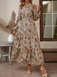 EMERY ROSE Đầm midi dài tay xếp ly họa tiết hoa in toàn thân thường ngày cho nữ - Nhiều màu - Xem 5