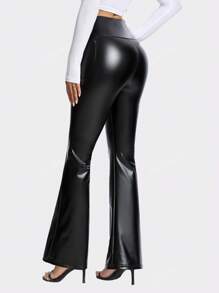 Artificial PU Leather Flared Pants, High-Waisted Boot Cut Yoga Running Pants, Women's Sportswear