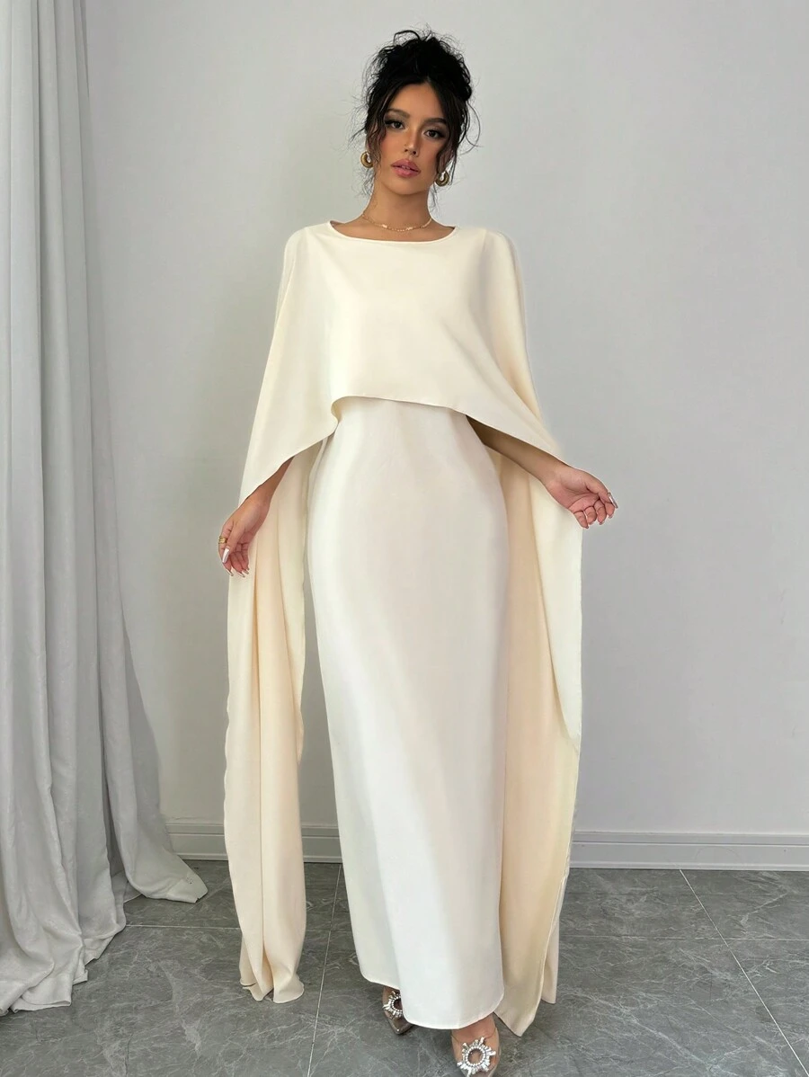 Chiquease Đầm Maxi Dự Tiệc Chiffon Cổ Tròn Rộng Rãi Viền Lớn Cho Nữ - Màu be - Xem 1