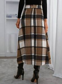 SHEIN Clasi Plaid Pocket Simple Knee-Length Skirt, Casual Everyday Wear