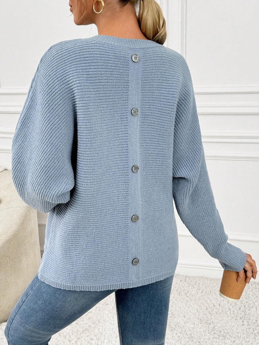 SHEIN Maternity Solid Color Crew Neck Casual All-Match Long Sleeve Sweater, For Winter - Baby Blue - View 1