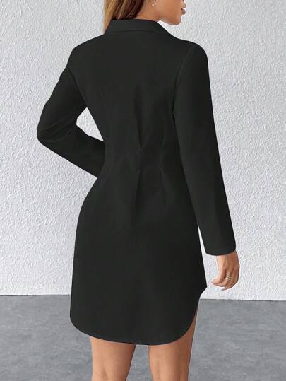 SHEIN PETITE Robe chemise minimaliste décontractée unicolore avec boutons, pour l'automne