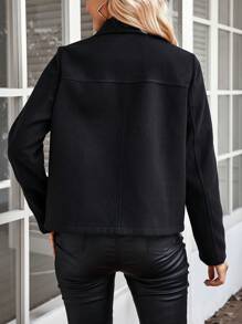 EMERY ROSE Blouse simple à manches longues avec boutons devant et poche, couleur unie, pour un port casual quotidien