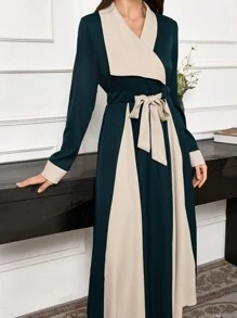 Mulvari Sukienka damska asymetryczna z długim rękawem i patchworkiem