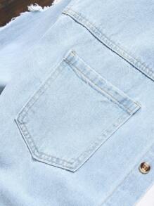 Manfinity Homme 男士长袖破洞毛边双口袋牛仔衬衫上衣（不含T恤），秋季款