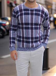 Manfinity Mode Casual geruite gebreide herentrui, lente/herfst